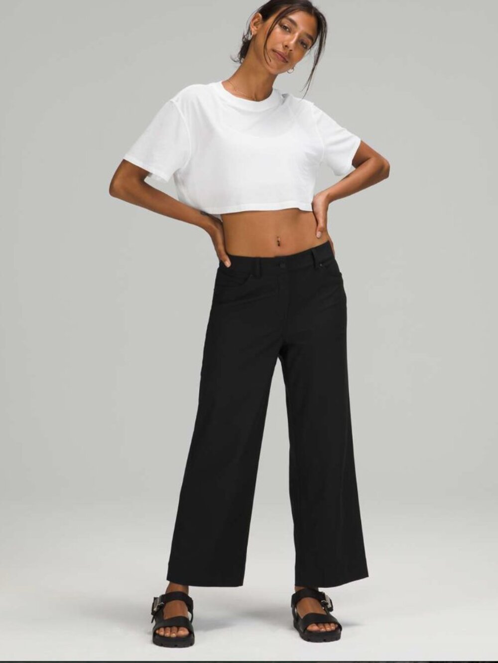 Lululemon City Sleek 5-Pocket High Rise Black Wide Leg Pants 28" Cropped Casual